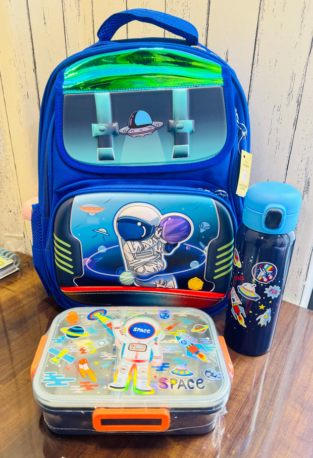 3D Space Bag Combo With Bottle and Lunch Box