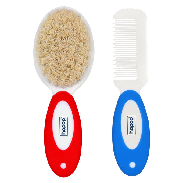 Hopop - Natural Soft Bristle Hair Brush & Rounded Teeth Comb Set