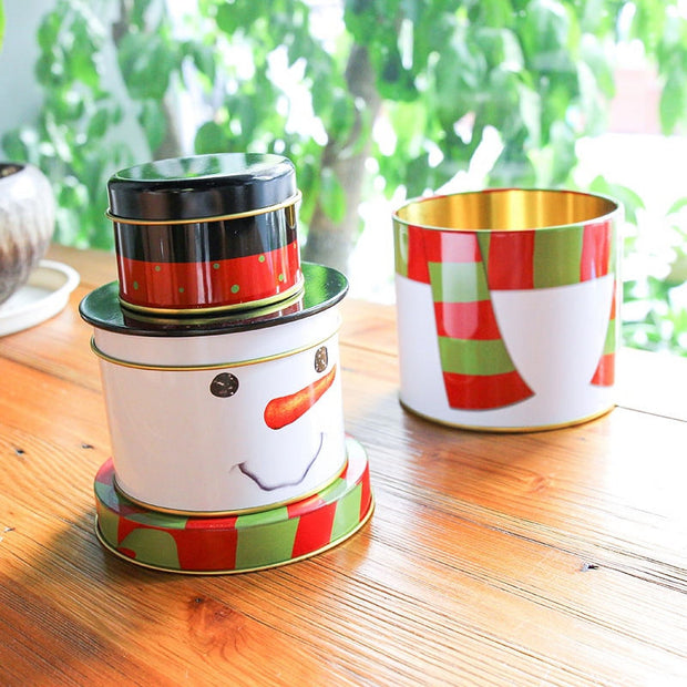 Christmas Santa And Snowman Tin Box - 3 Layer