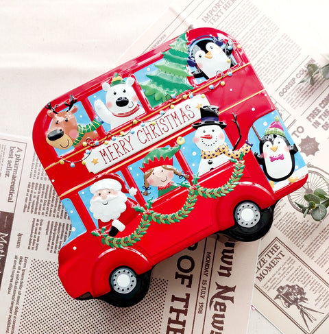 Merry Christmas Bus with Characters Storage Tin