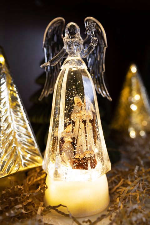 Christmas Fairy Angel Glitter Snow  Showpiece With LED Light