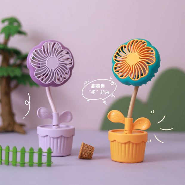 Flower Pot Mini Fan With Adjustable Neck