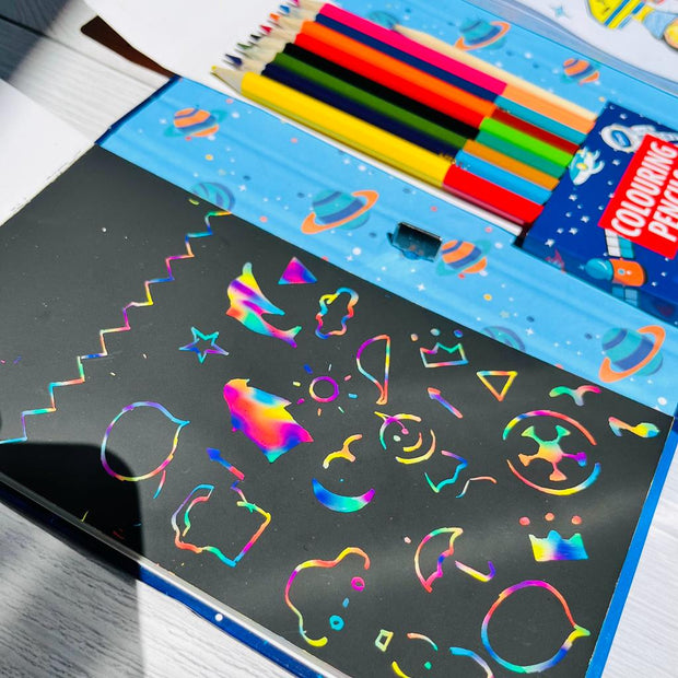 2-in-1 Coloring Book Set: 8 Color Pencils for Scratch & Art