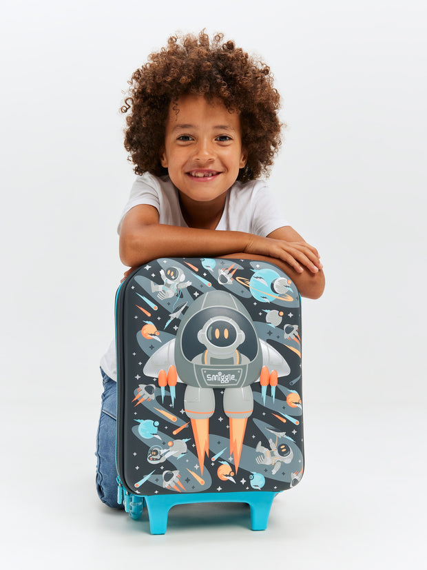 Smiggle Kids Trolley Suitcase – Space Rocket Hardtop Travel Luggage with Wheels & Handle