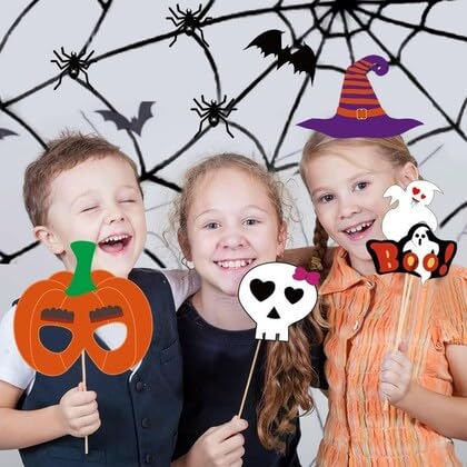 Multicolor Spider & Ghost Halloween Photo Props – DIY Trick-or-Treat Party Photo Booth Kit