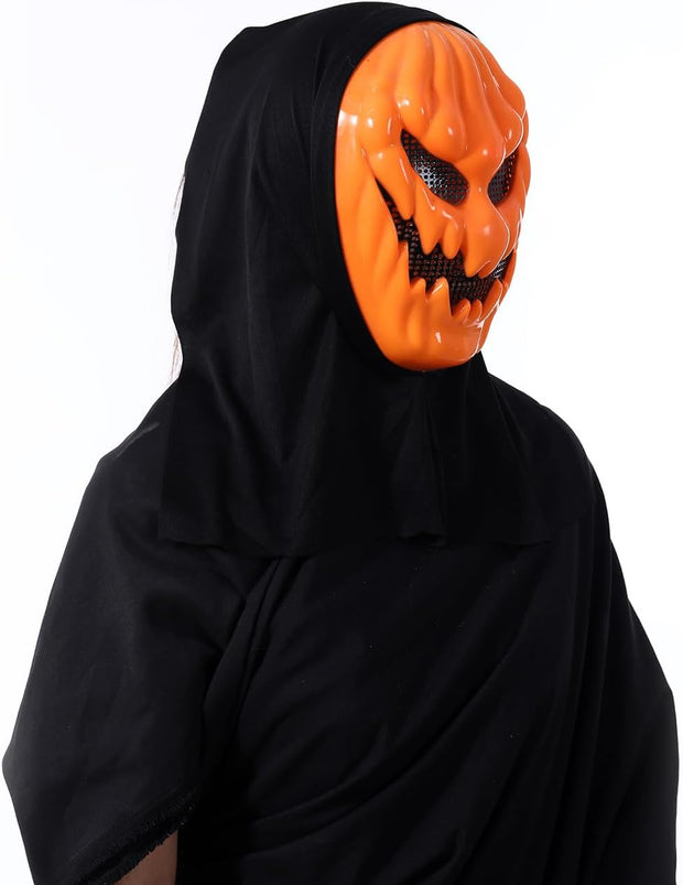 Scary Pumpkin Halloween Mask | Creepy Pumpkin Face Costume Mask with Hood for Horror Parties & Cosplay