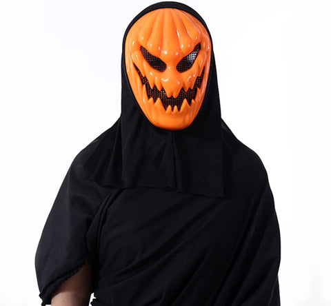Scary Pumpkin Halloween Mask | Creepy Pumpkin Face Costume Mask with Hood for Horror Parties & Cosplay