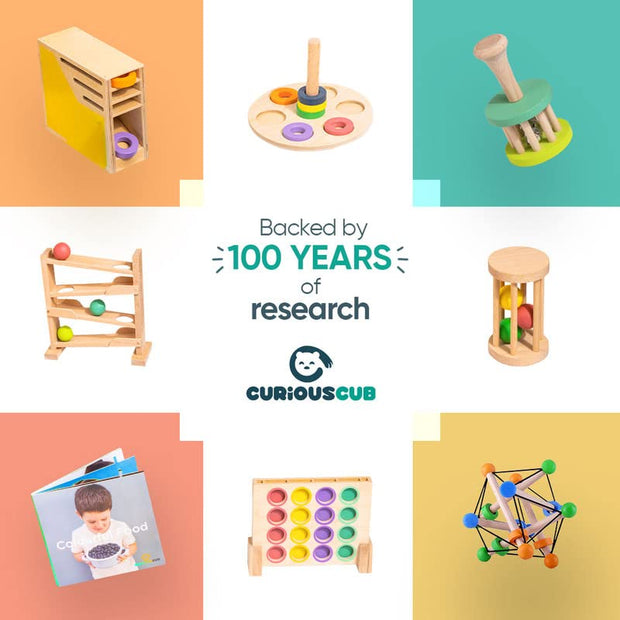 Curious Cub Montessori Ball Tracker | Wooden Rolling Ramp Toy for Babies (11 Months+)