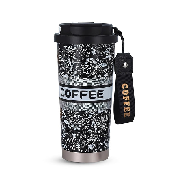 Designer Floral Coffee Mug with Straw & Flip Lid – 500ml - The Write Stuff