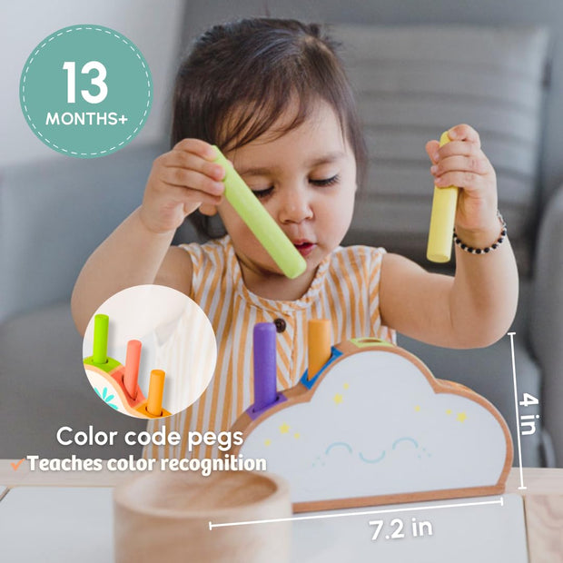 Curious Cub Pop Up Pegs | Montessori Wooden Pop-Up Peg Toy (12 Months +)