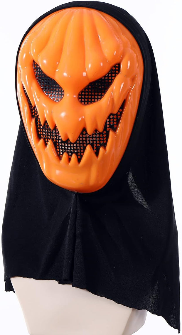 Scary Pumpkin Halloween Mask | Creepy Pumpkin Face Costume Mask with Hood for Horror Parties & Cosplay