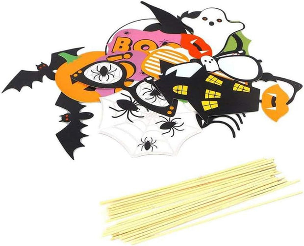 Multicolor Spider & Ghost Halloween Photo Props – DIY Trick-or-Treat Party Photo Booth Kit