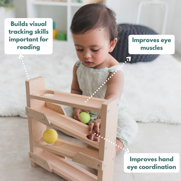 Curious Cub Montessori Ball Tracker | Wooden Rolling Ramp Toy for Babies (11 Months+)