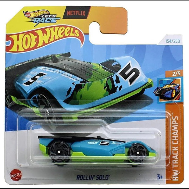 Hot Wheels Rollin’ Solo – Track Champs Series (Blue/Green) 1:64 Scale Die-Cast Car for Ages 3 & Up - The Write Stuff