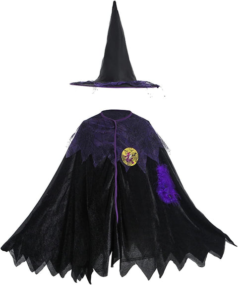Halloween Little Witch Costume Dress for Kids with Hat – Spooky Halloween Party Outfit