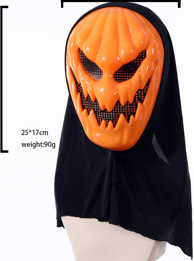 Scary Pumpkin Halloween Mask | Creepy Pumpkin Face Costume Mask with Hood for Horror Parties & Cosplay