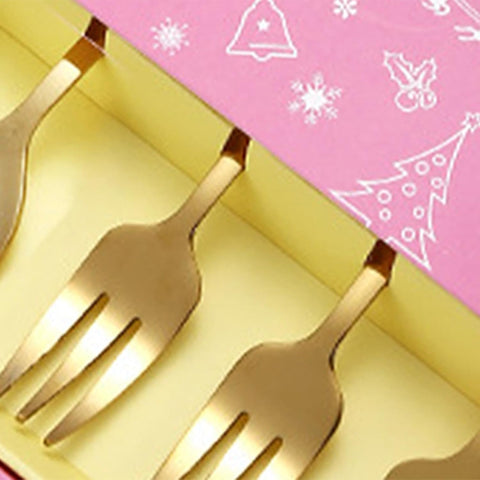 Christmas Gold Spoon & Fork Set – 6 Pcs