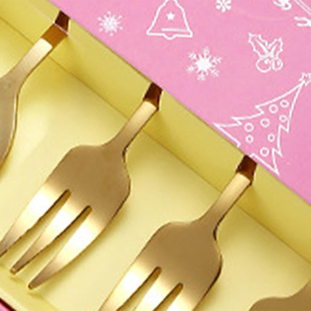 Christmas Gold Spoon & Fork Set – 6 Pcs