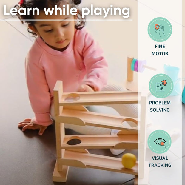 Curious Cub Montessori Ball Tracker | Wooden Rolling Ramp Toy for Babies (11 Months+)