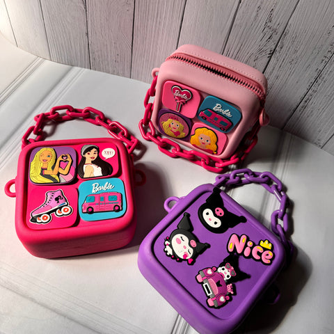 Barbie and Kuromi DIY Sling Bag | With Interchangeable Badges & Funky Chain Handle | Purse With Adjustable Belt - The Write Stuff