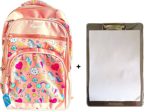 Unicorn School backpack with Transparent Exam Pad Combo Waterproof Backpack - 18 Inches - The Write Stuff