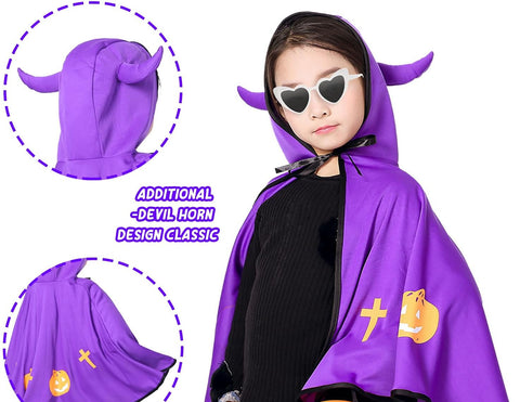 Halloween Costume with Ox Horn Hooded Coat – Wizard Cloak & Props for Boys & Girls