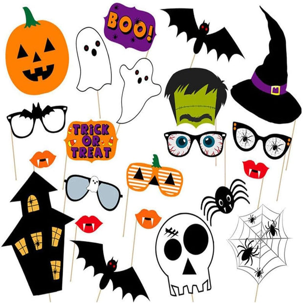 Multicolor Spider & Ghost Halloween Photo Props – DIY Trick-or-Treat Party Photo Booth Kit
