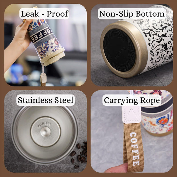 Designer Floral Coffee Mug with Straw & Flip Lid – 500ml - The Write Stuff
