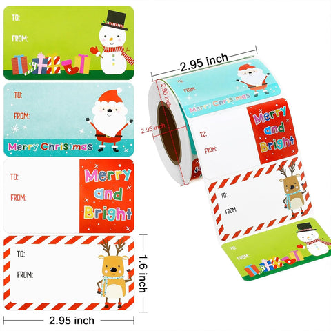 Christmas Gift Tags - 500 Pieces | Self-Adhesive Santa Claus Stickers