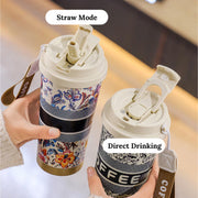 Designer Floral Coffee Mug with Straw & Flip Lid – 500ml - The Write Stuff