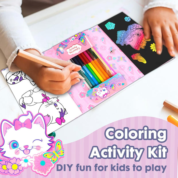 2-in-1 Coloring Book Set: 8 Color Pencils for Scratch & Art