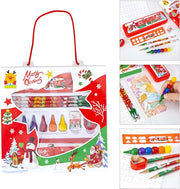 Christmas Stationery Set For Kids - Ruler , Pencil Box , Wooden Pencil , Color Crayons , Eraser , Sharpener