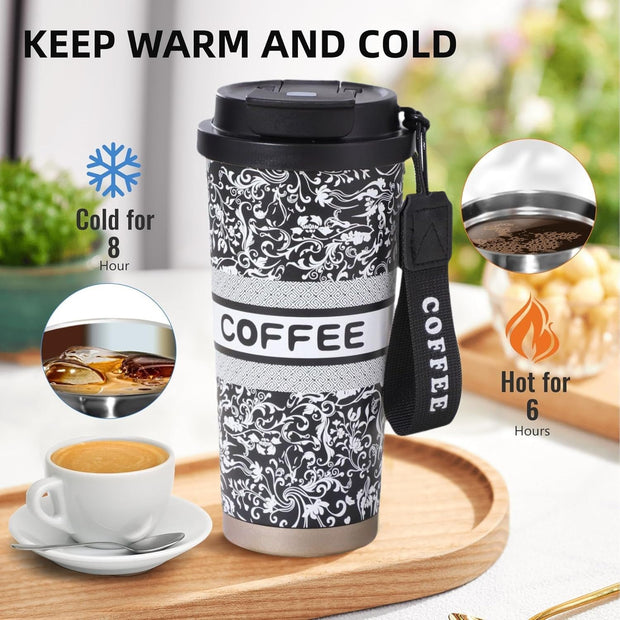 Designer Floral Coffee Mug with Straw & Flip Lid – 500ml - The Write Stuff