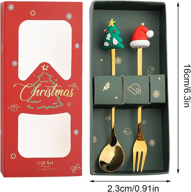 Christmas Golden Spoon & Fork - Set of 2
