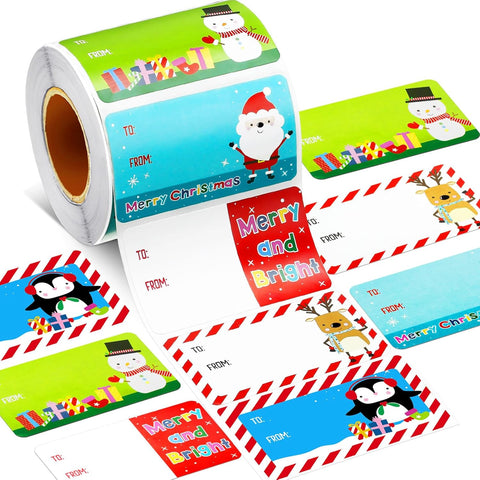 Christmas Gift Tags - 500 Pieces | Self-Adhesive Santa Claus Stickers