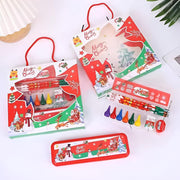 Christmas Stationery Set For Kids - Ruler , Pencil Box , Wooden Pencil , Color Crayons , Eraser , Sharpener