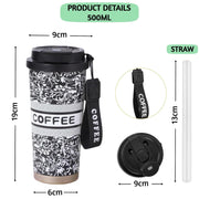 Designer Floral Coffee Mug with Straw & Flip Lid – 500ml - The Write Stuff
