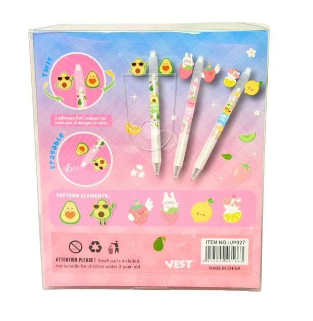 Smooth Fruit Spinning Erasable Pen - Pack Of 6