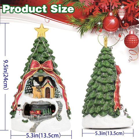 Christmas Tree LED House Figurine with Bow & Deer Scene - The Write Stuff