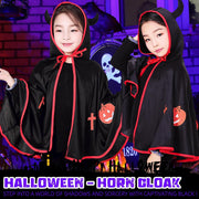 Halloween Costume with Ox Horn Hooded Coat – Wizard Cloak & Props for Boys & Girls