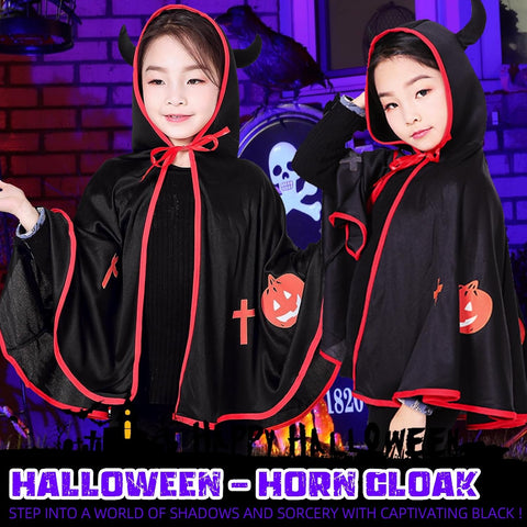 Halloween Costume with Ox Horn Hooded Coat – Wizard Cloak & Props for Boys & Girls