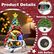 Christmas Tree LED House Figurine with Bow & Deer Scene - The Write Stuff