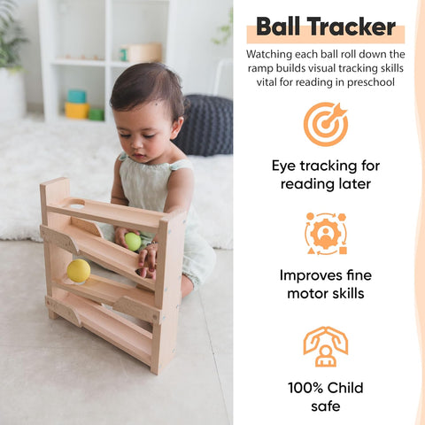 Curious Cub Montessori Ball Tracker | Wooden Rolling Ramp Toy for Babies (11 Months+)