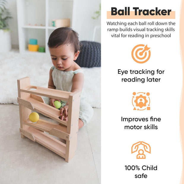 Curious Cub Montessori Ball Tracker | Wooden Rolling Ramp Toy for Babies (11 Months+)