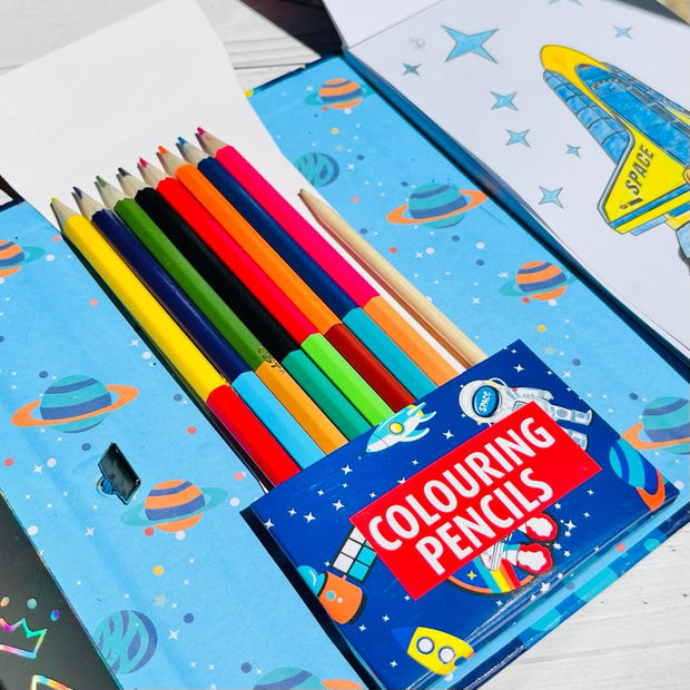 2-in-1 Coloring Book Set: 8 Color Pencils for Scratch & Art