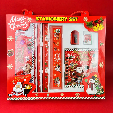 Merry Christmas Stationery Set – Geometry Box, Pencils, Notepad, Eraser & Sharpener Gift Set for Kids