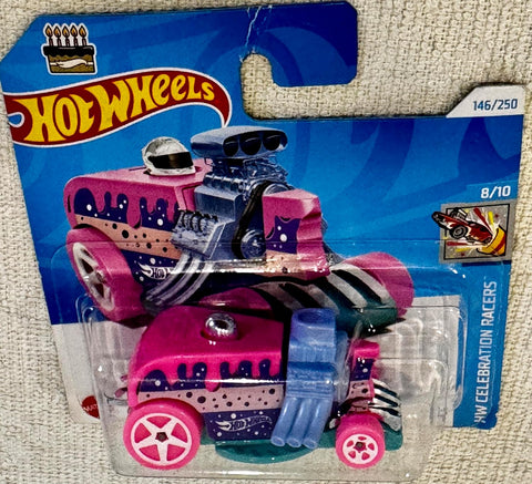 Hot Wheels Birthday Burner | HW Celebration Racers 8/10 | Pink & Teal Die-Cast Car - The Write Stuff