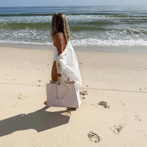 SUNNYLiFE Carryall Beach Bag Pink Stripe - The Write Stuff
