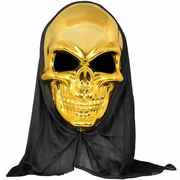Halloween Metallic Teal Skull Halloween Mask with Black Hood