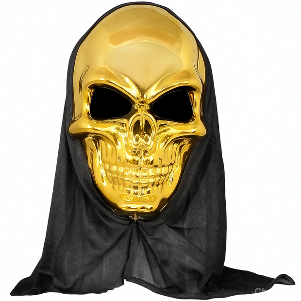 Halloween Metallic Teal Skull Halloween Mask with Black Hood